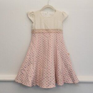 Lilax Girls Pink Floral Party Dress Size 7 122cm Special Occasion Cotton
